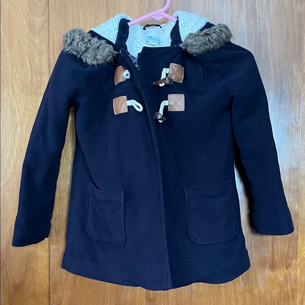 Old Navy Kids Navy Duffle Coat with Faux Fur Trim